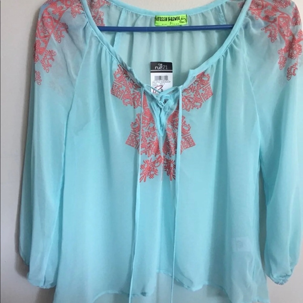 Light Blue Flowy Boho Top